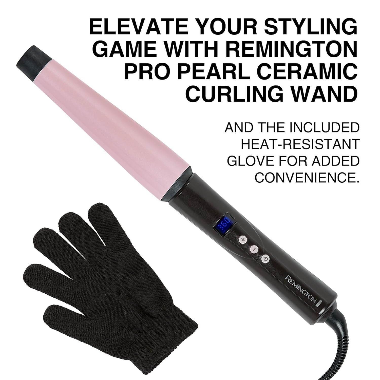 imageRemington CI9538 Pro 115 Pearl Ceramic Conical Curling Wand Digital Controls 10 Heat Settings BlackPink
