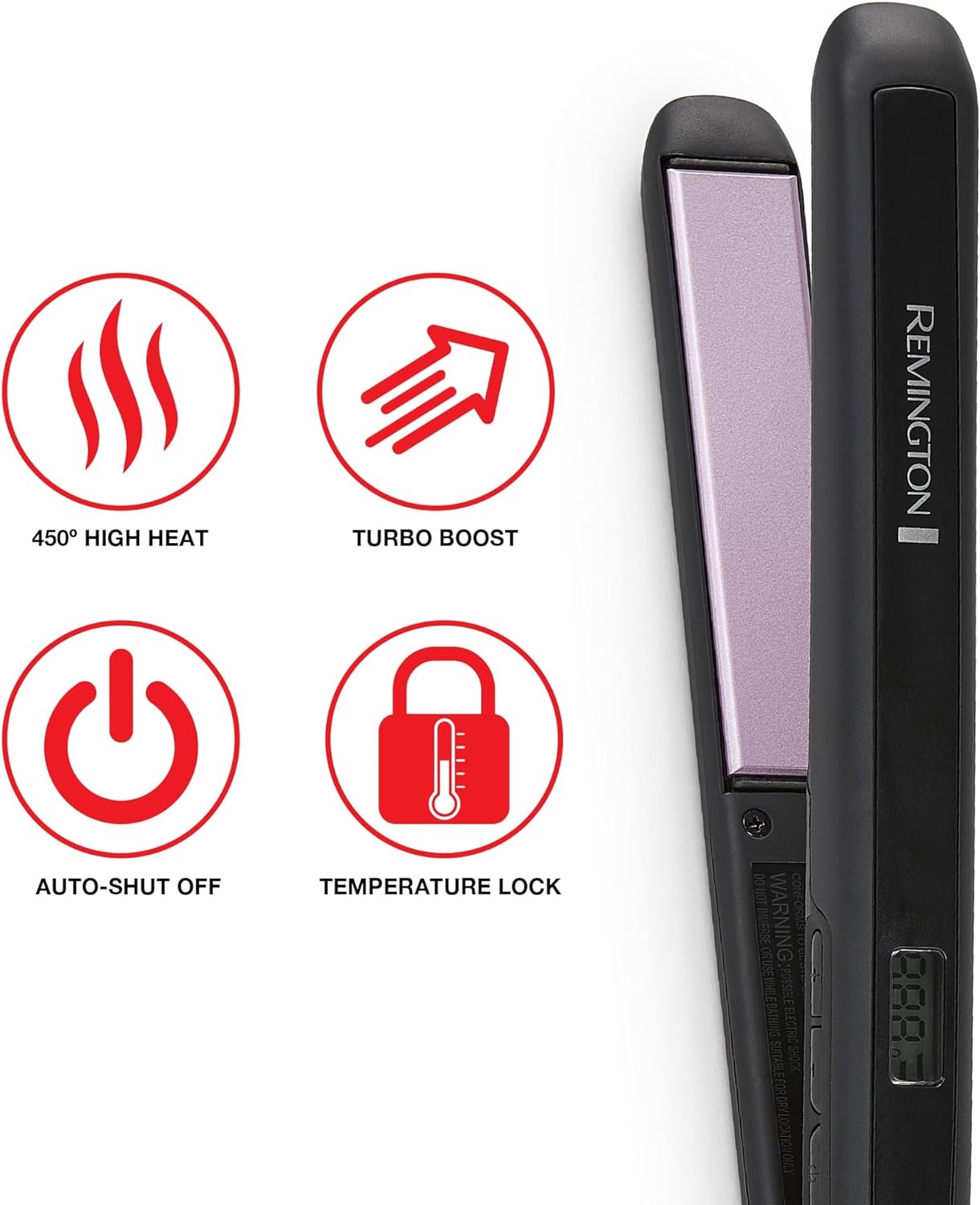 imageRemington 1 34 Flat Iron Hair Straightener with AntiStatic Technology 30Second Heat Up amp 60 Minute Auto Shutoff 30 Longer Ceramic Floating Plates Titanium Ceramic CoatingBlack