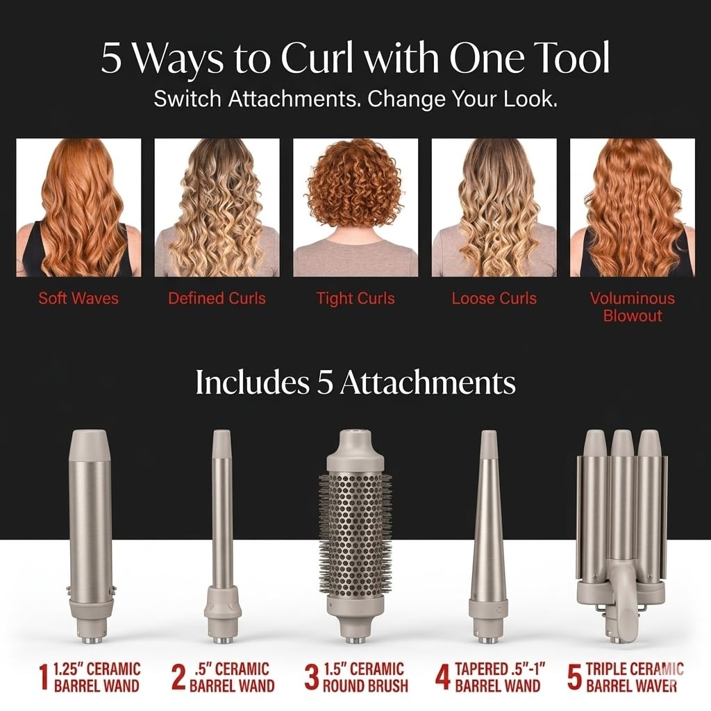 imageRemington 5in1 Curling Wand Set Interchangeable Ceramic Curling Iron for Beach Waves Loose amp Tight Curls Multi Styler Hair Tool Fast Heat Salon Results at Home