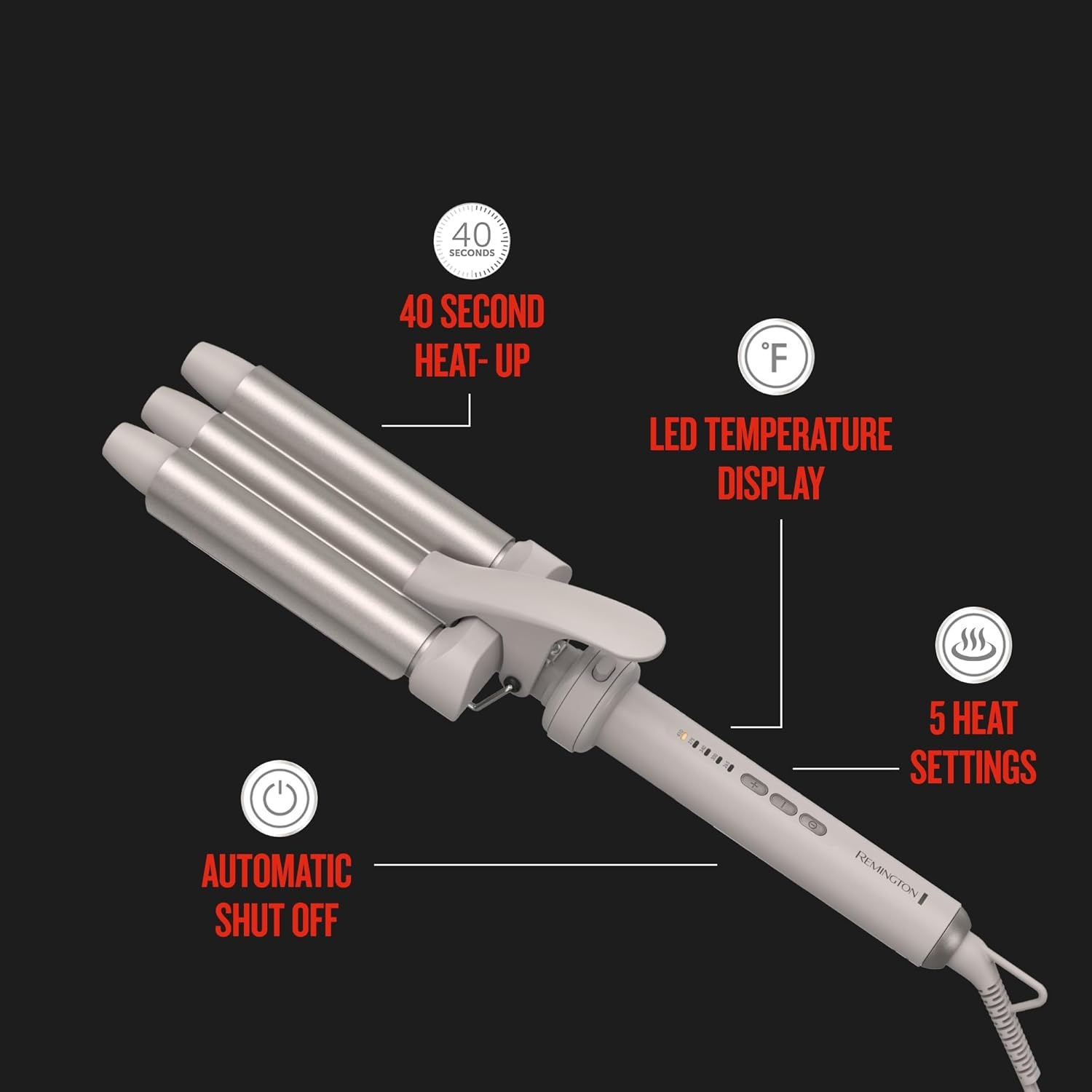 imageRemington 5in1 Curling Wand Set Interchangeable Ceramic Curling Iron for Beach Waves Loose amp Tight Curls Multi Styler Hair Tool Fast Heat Salon Results at Home