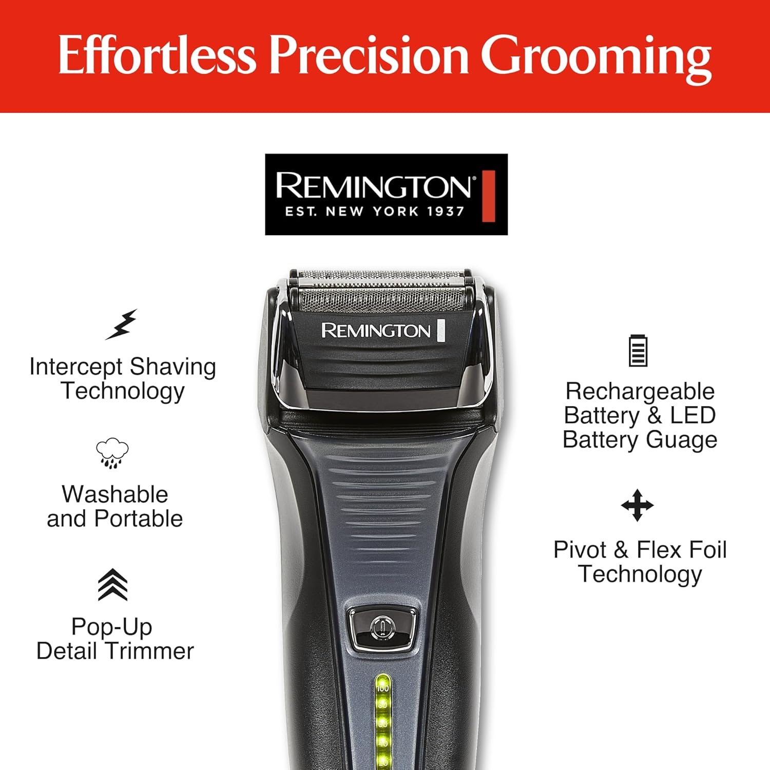 imageRemington F5 Power Series Foil Shaver Electric Razor for Men Cordless Rechargeable with Pop Up Trimmer Pivot amp FlexFoil Technology Lightweight Handheld Design Black1 Count Pack of 2