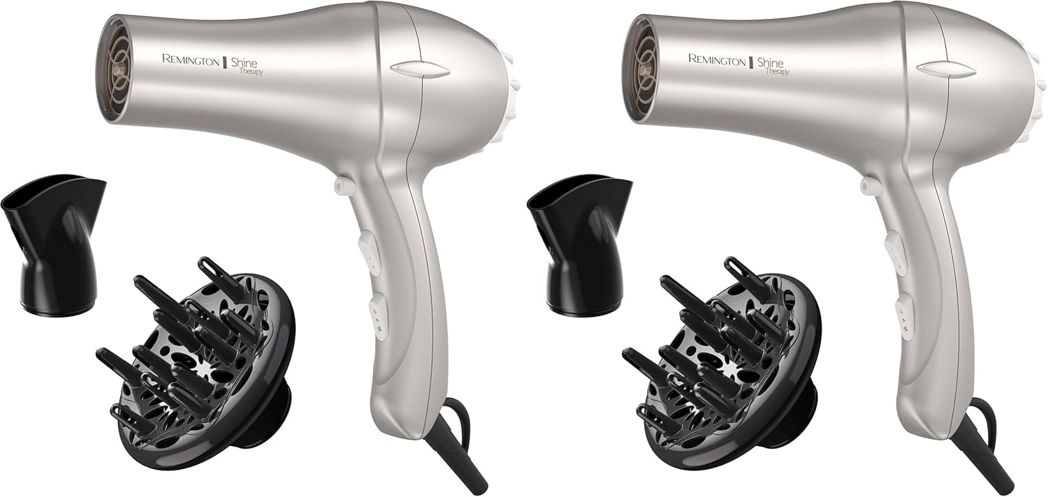 imageRemington Shine Therapy Hair Dryer with Argan Oil amp Keratin 1875W Ionic Blow Dryer for Frizz Control amp Smooth Shine Ceramic Technology Lightweight Hair Dryer with Diffuser amp ConcentratorChampagne