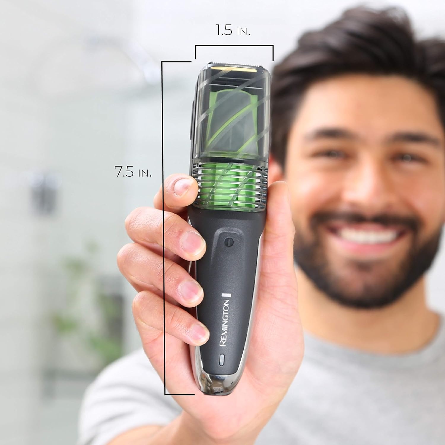 imageRemington Vacuum Beard Trimmer13 Length and Style Settings with Adjustable Length Comb 218mmVacuum Trimmer for Beard Mustache and Stubble Rechargeable Lithium Power Washable Removable BladesBlackGreen