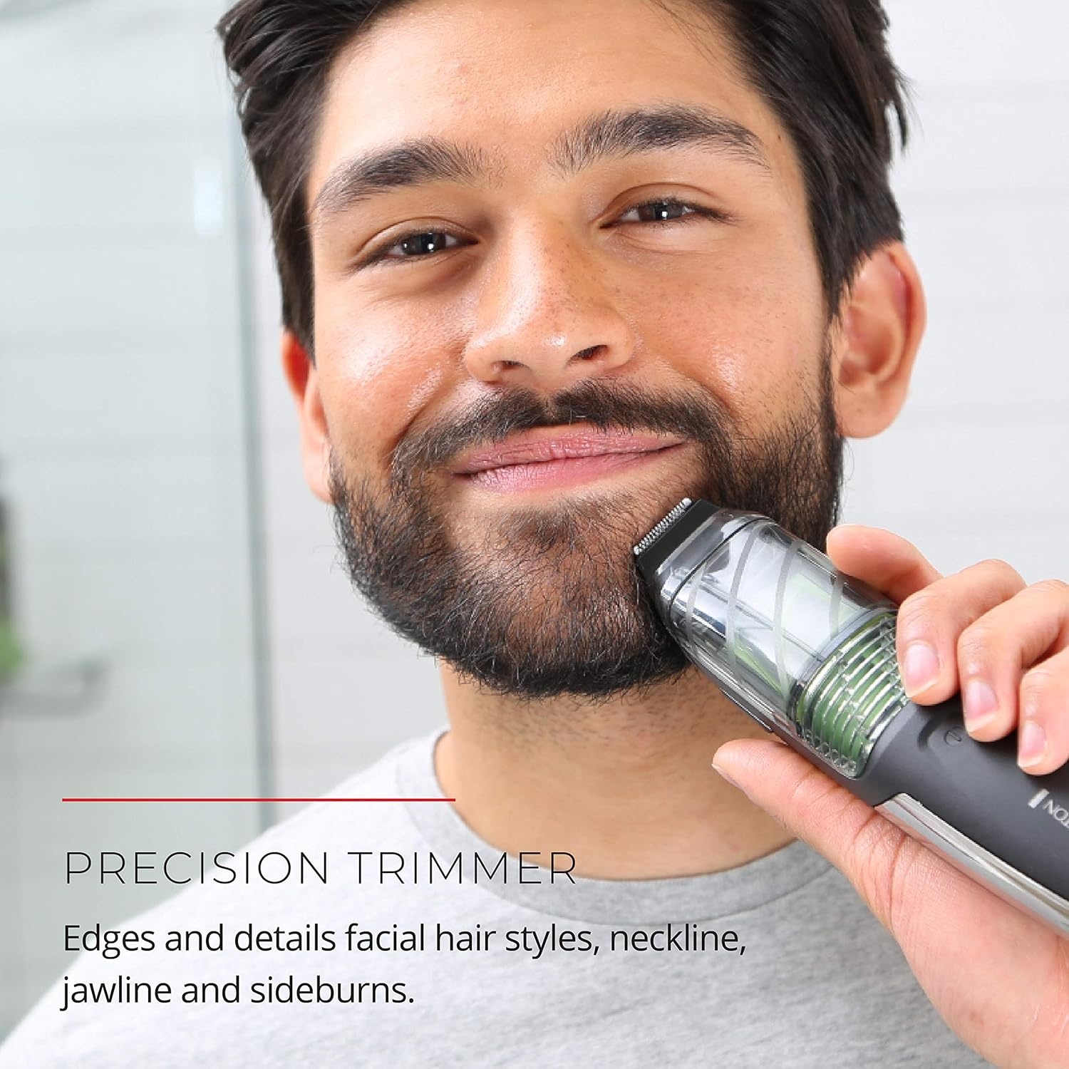 imageRemington Vacuum Beard Trimmer13 Length and Style Settings with Adjustable Length Comb 218mmVacuum Trimmer for Beard Mustache and Stubble Rechargeable Lithium Power Washable Removable BladesBlackGreen