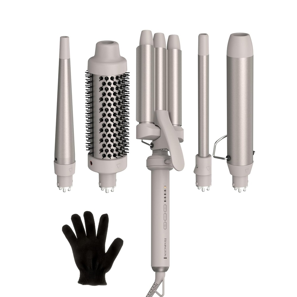 imageRemington 5in1 Curling Wand Set  Interchangeable Ceramic Curling Iron for Beach Waves Loose amp Tight Curls Multi Styler Hair Tool Fast Heat Salon Results at Home