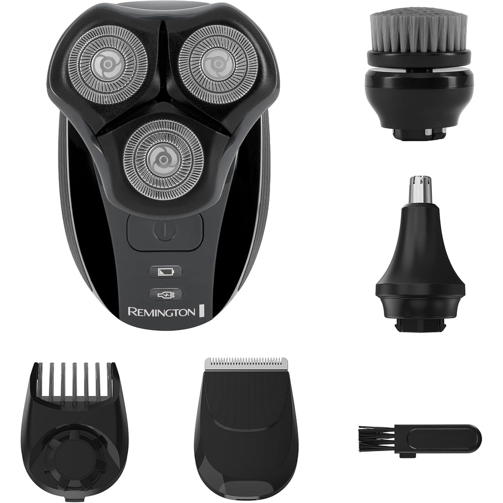 imageRemington Balder 3 Head Shaver DualTrack Cutting Heads MultiDirectional Pivot 45 Minute Run Time 100 Percent Waterproof Complete Grooming Kit with Beard Trimmer Nose and Ear Trimmer