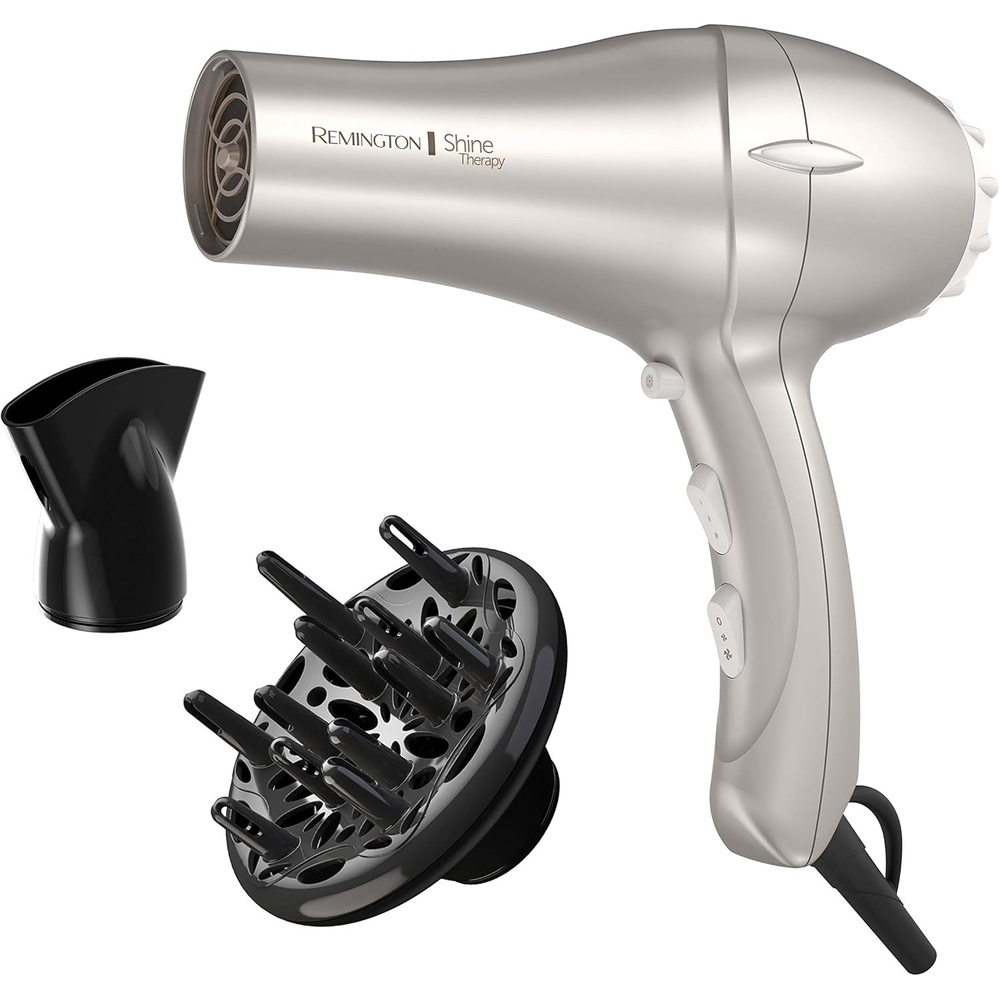 imageRemington Shine Therapy Hair Dryer with Argan Oil amp Keratin 1875W Ionic Blow Dryer for Frizz Control amp Smooth Shine Ceramic Technology Lightweight Hair Dryer with Diffuser amp ConcentratorChampagne