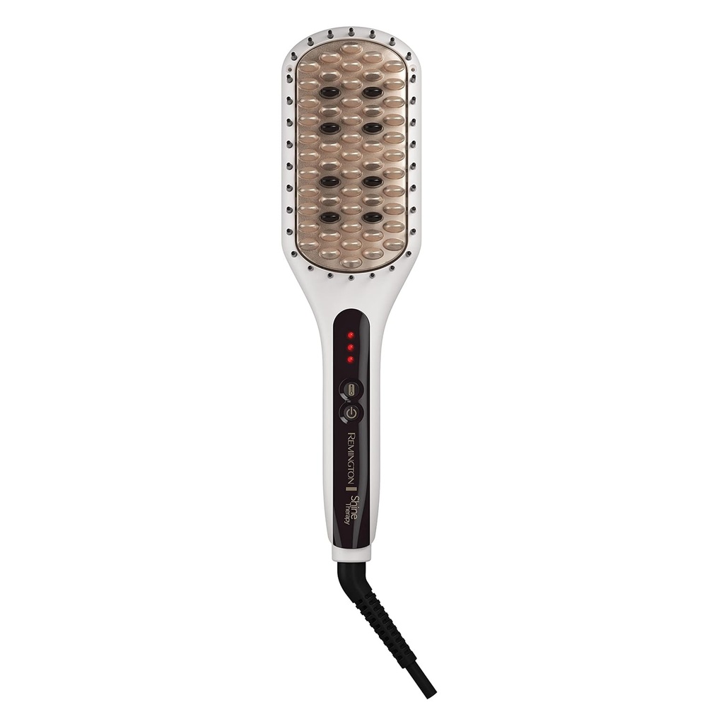 imageRemington Shine Therapy Hair Straightener Thermal Brush  Ceramic Infusion Technology Argan Oil amp Keratin Infused One Pass Hair Straightener Brush with 7 Precision Heat Settings Cool Tip Bristles1 Count Pack of 1