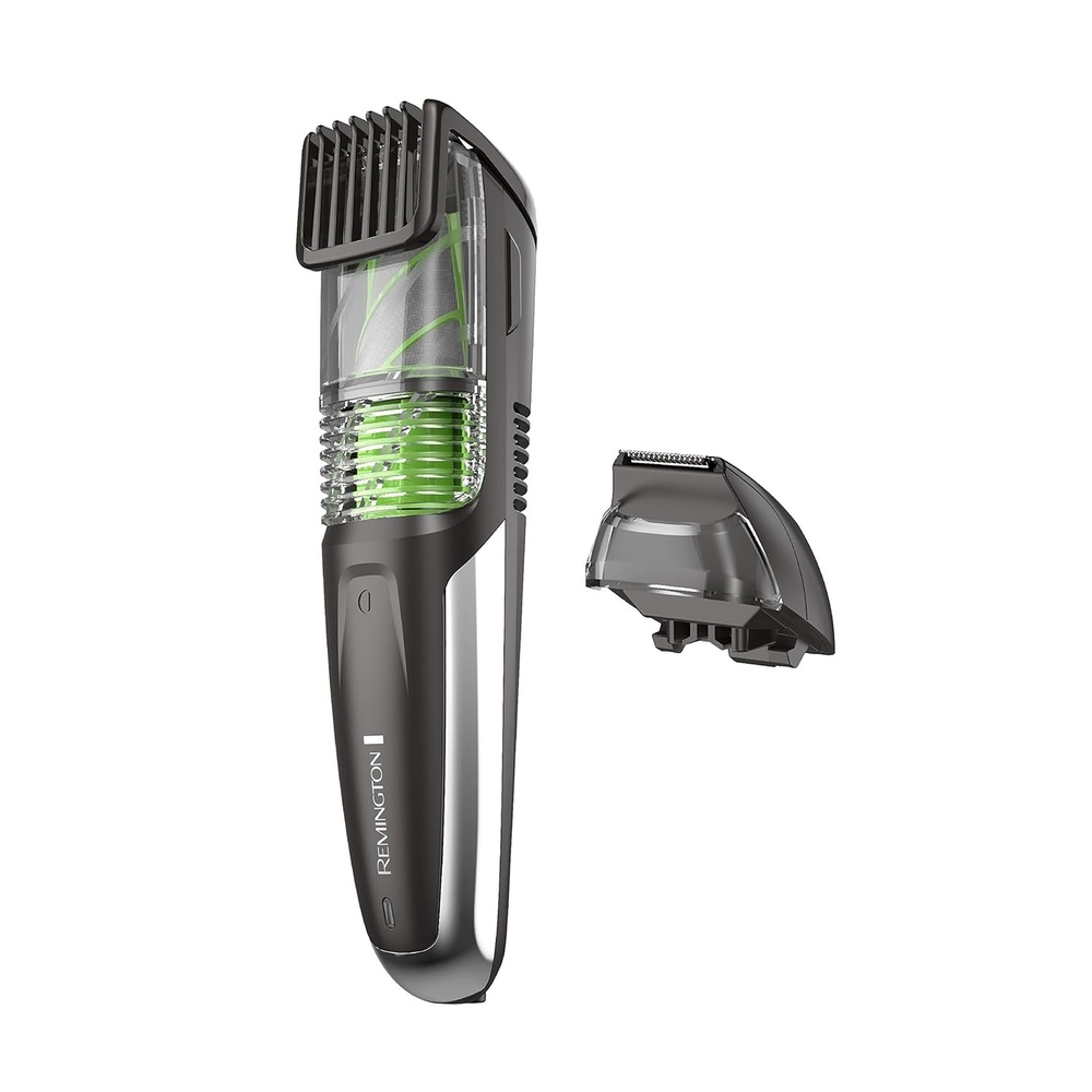 imageRemington Vacuum Beard Trimmer13 Length and Style Settings with Adjustable Length Comb 218mmVacuum Trimmer for Beard Mustache and Stubble Rechargeable Lithium Power Washable Removable BladesBlackGreen